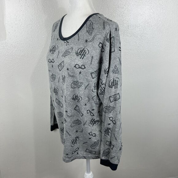 Wizarding World of Harry Potter Sweater Women Large Grey Blue AOP Pullover Sleep - Picture 2 of 12
